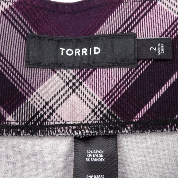 Torrid Studio Ponte Slim Fix Pant Size 2X Purple Plaid - Picture 3 of 3